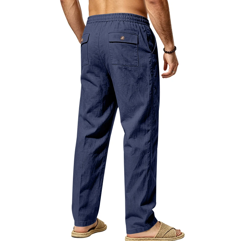 Men New American Linen Wide Leg Trousers All Seasons Breathable Light Luxury Loose Simple High Street Daily Casual Long Pants