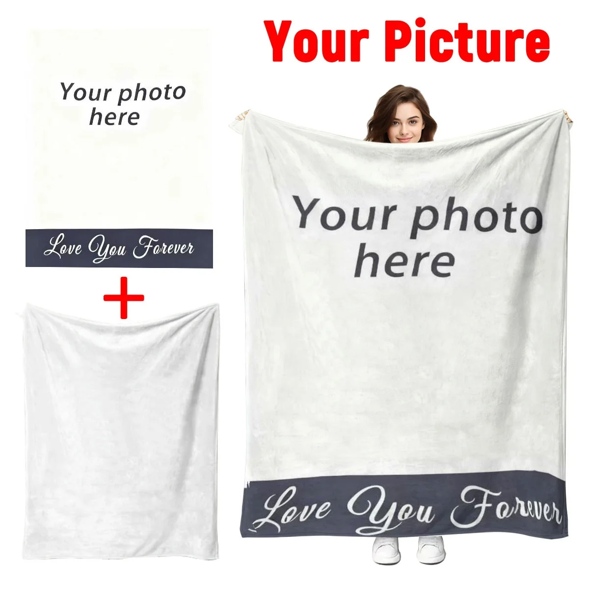 Customized Personalized Winter Thick Flannel Blanket with Your Photo Soft Warm Cozy Multi-Purpose for Sofa Bed Office Nap Car Tr