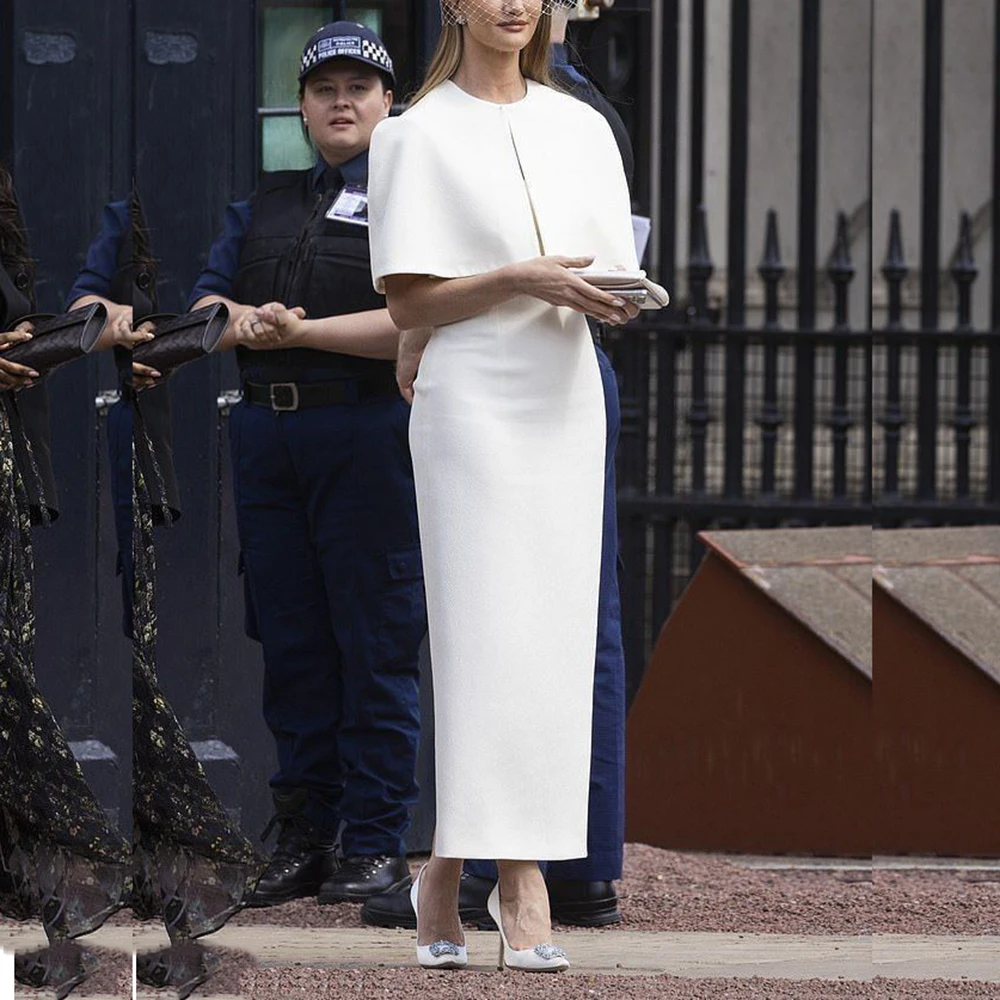

Элегантное винтажное белое платье с шалью, прямое женское платье для выпускного вечера, простое платье до щиколотки, вечернее коктейльное платье для выпускной церемонии