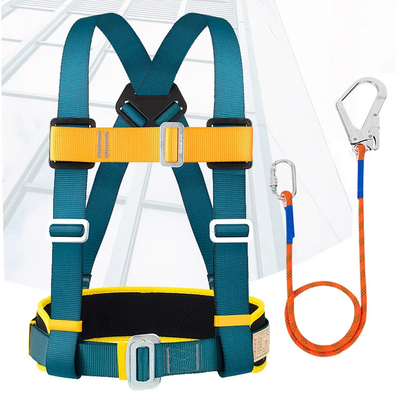 Aerial Work Safety Harness with Lanyard on Back Construction Protection High-altitude Rock Climbing Outdoor Harness Safe Rope