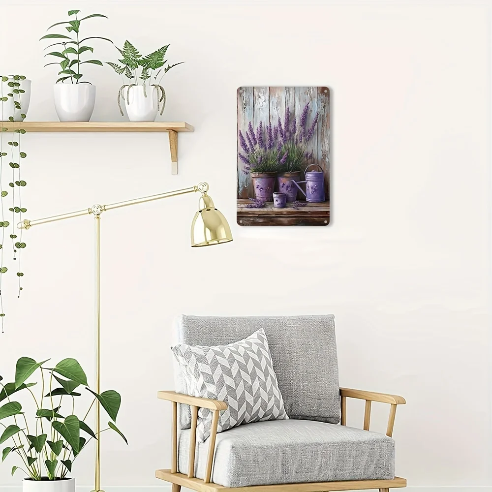 Lavender Planter โลหะเหล็ก Wall Decor สําหรับ Home Bar ร้านกาแฟกันน้ําและ Pre-Punched Vintage Botanical Arrangement 8X12 นิ้ว