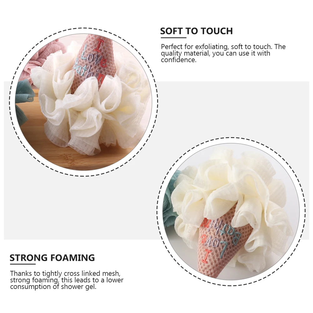 

1 Bath Ball Mesh Pouf Firm Sponge Polyester Scrubber Loofah Exfoliating Spa Quality Strong Foaming Easy Use Suspension Rope
