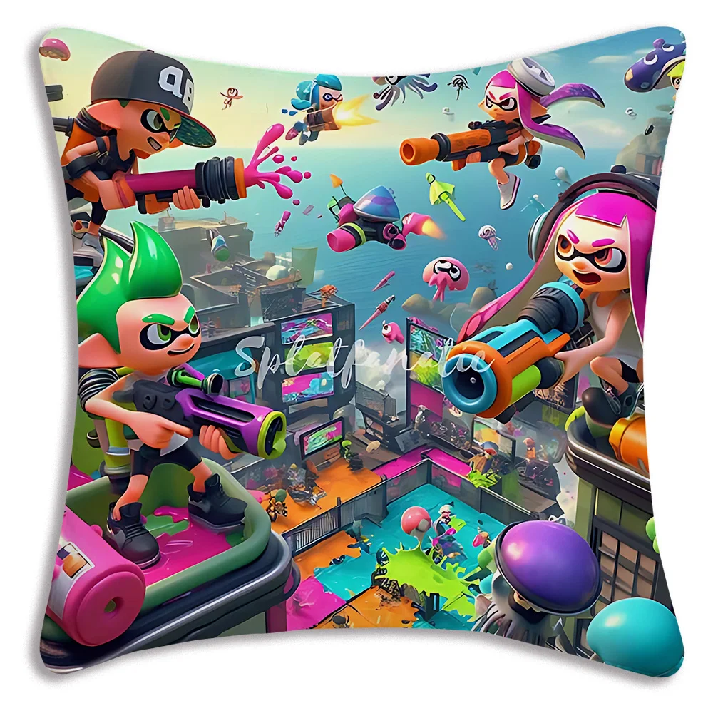 Pillow Covers HOT Game S-Splatoons Cartoon Sofa Decorative Home Double-sided Printing Short Plush Cute Cushion Cover