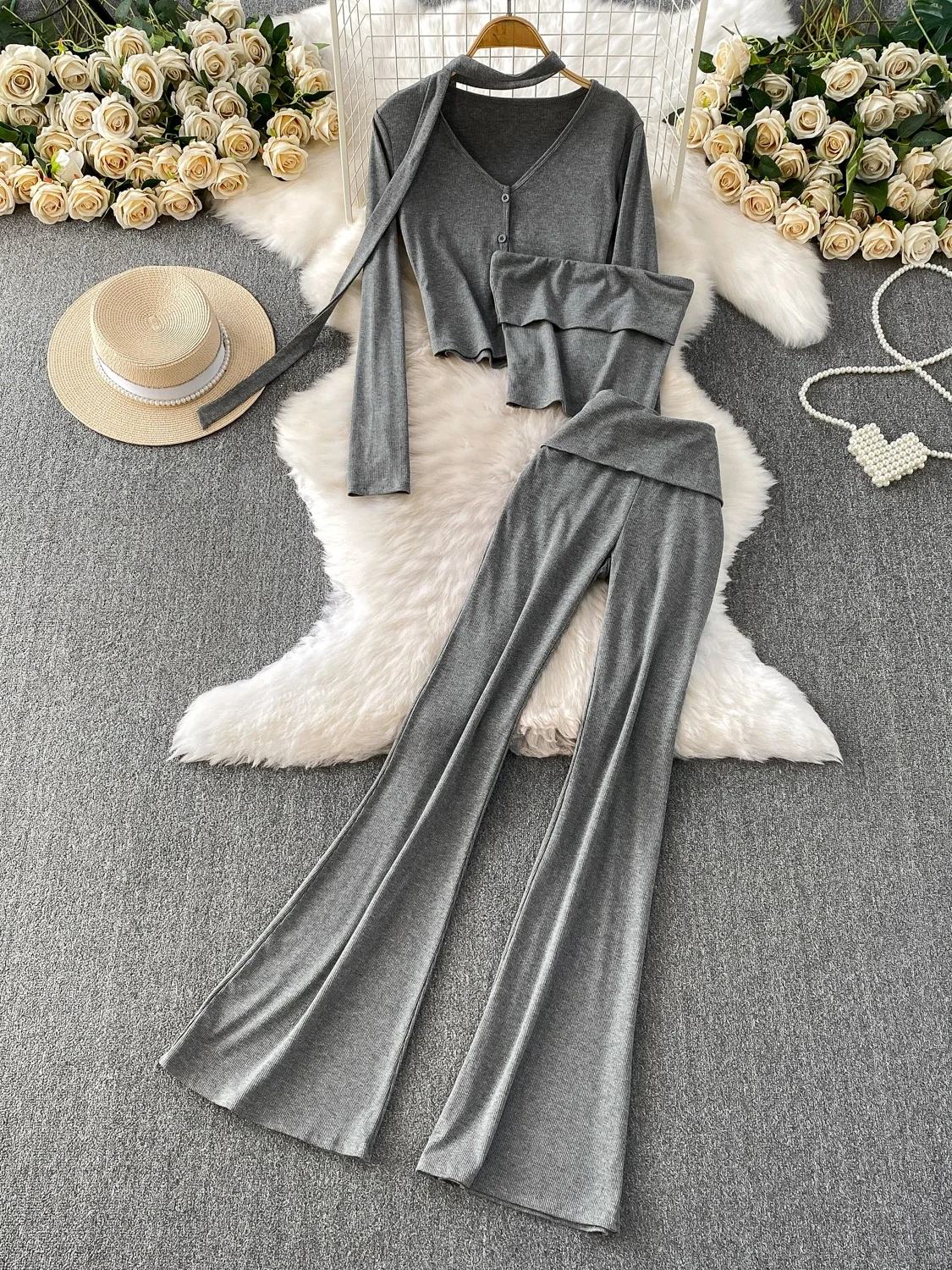 K-Drama Principale Fem Personaggio Sle Pure Desire V-Ne Sa ort Cappotto Slim Fit Tube Top Leggings attillati Set di magliette