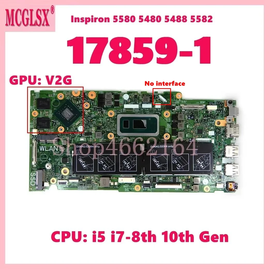 

17859-1 With i3 i5 i7-8th/10th Gen CPU Notebook Mainboard For DELL Inspiron 5482 5480 5580 5582 Vostro 5481 Laptop Motherboard