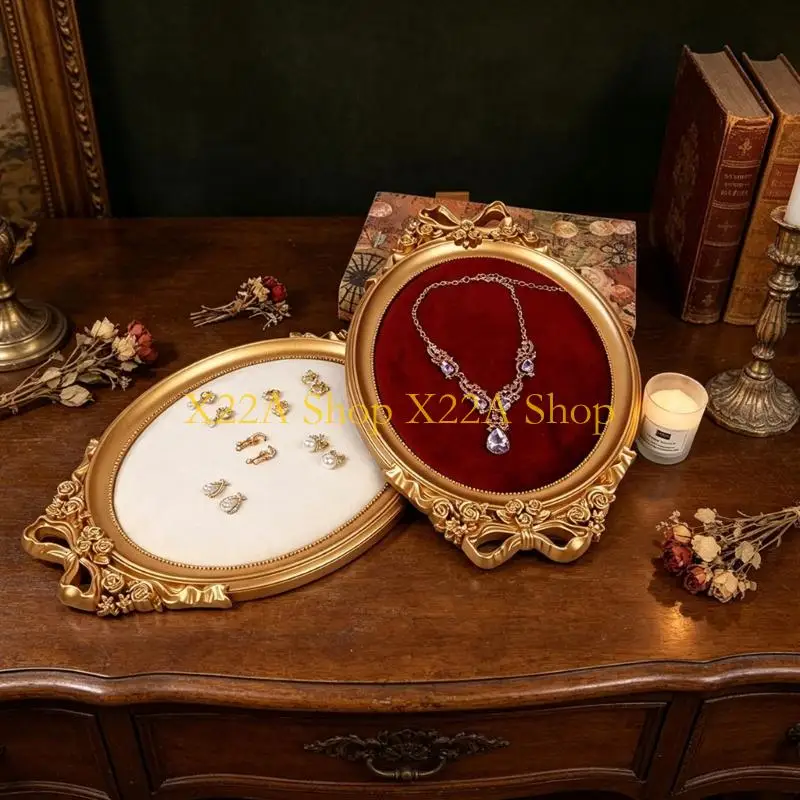 Unique Oval Jewelry Storage Tray with Soft Center Panel, Decorative Frame for Countertop Styling, Booth Setup, and Dressers