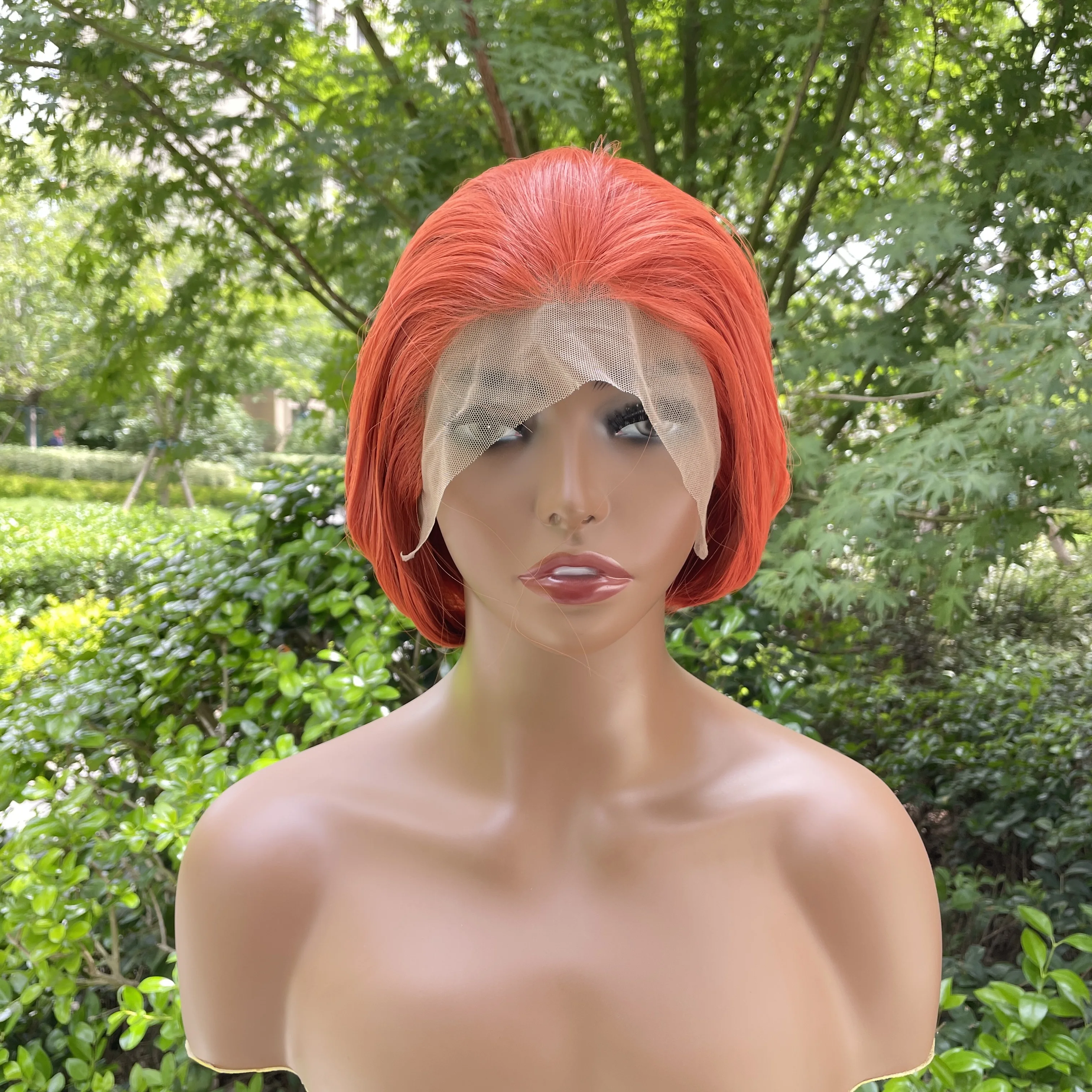 

Короткие оранжево-красные синтетические парики спереди для мужчин, парики для косплея, 13x4, парик спереди, естественная линия волос, половина ручной работы, 150%