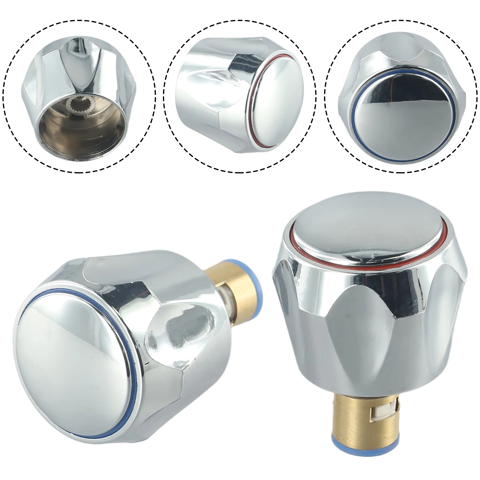 2Pcs Hot Cold Faucet Handle Knob Top Head Faucet Cover Chrome Plated Replacement Set For Kitchen Bathroom Faucet