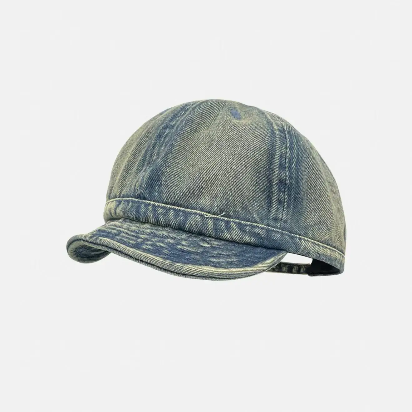 Retro washed distressed short brimmed denim baseball cap, men's and women's versions, suitable for workwear and commuting.