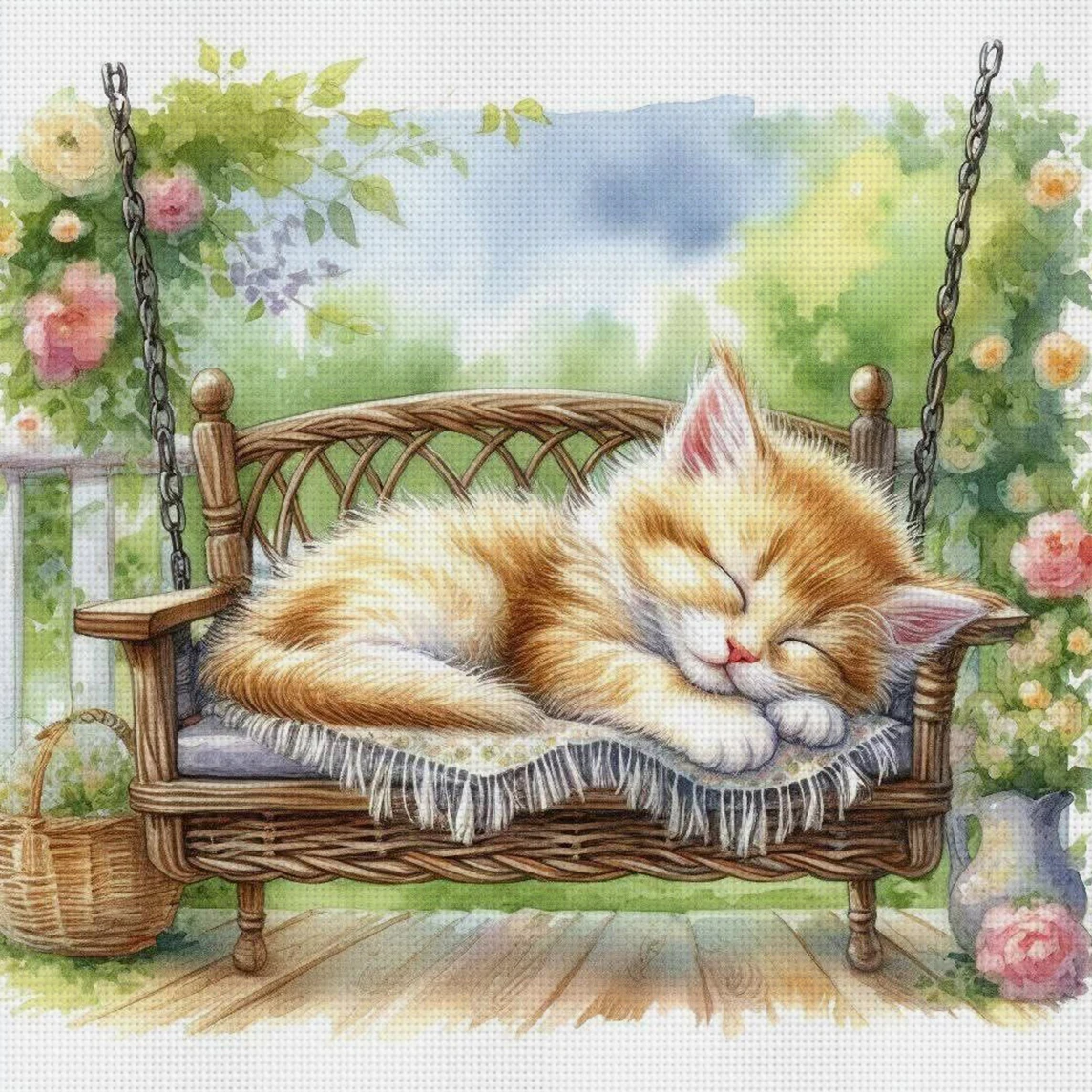 Summer Slumber Kreuzstich-Set zum Selbermachen, 11CT-Stickerei, Heimwanddekoration, Geschenk, handgefertigtes Material, rahmenlos, halbfertig, 36 x 36 cm