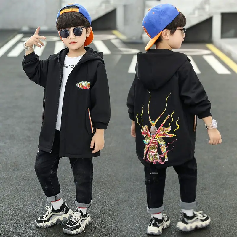 

Boys spring Autumn jacket children long sleeve hooded active windbreaker teenage clothes big boy sport Cartoon coat boys outwear