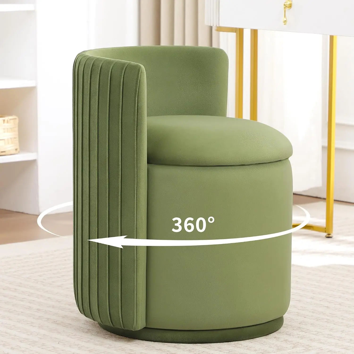 Velvet Vanity Chair for Bedroom No Assembly 360° Swivel Vanity Chair with Storage Modern Makeup Accent Stools for, Customized - view 3