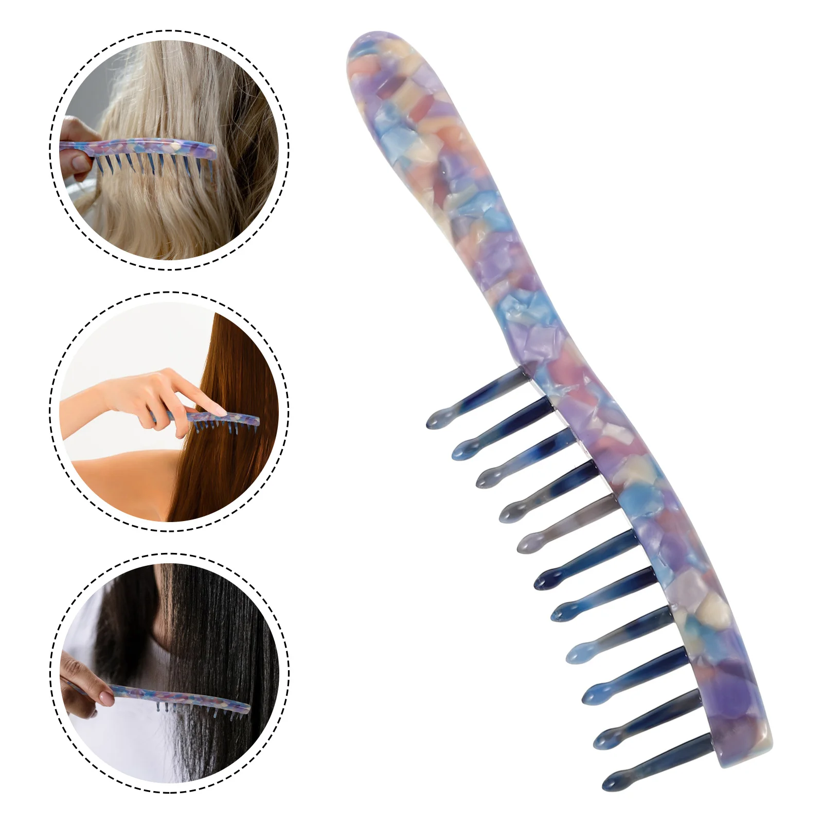 Textured Massage Comb High Frequency Hair Wide Tooth for Curls Plate Vinegar Picks Women Detangler Girl Combs