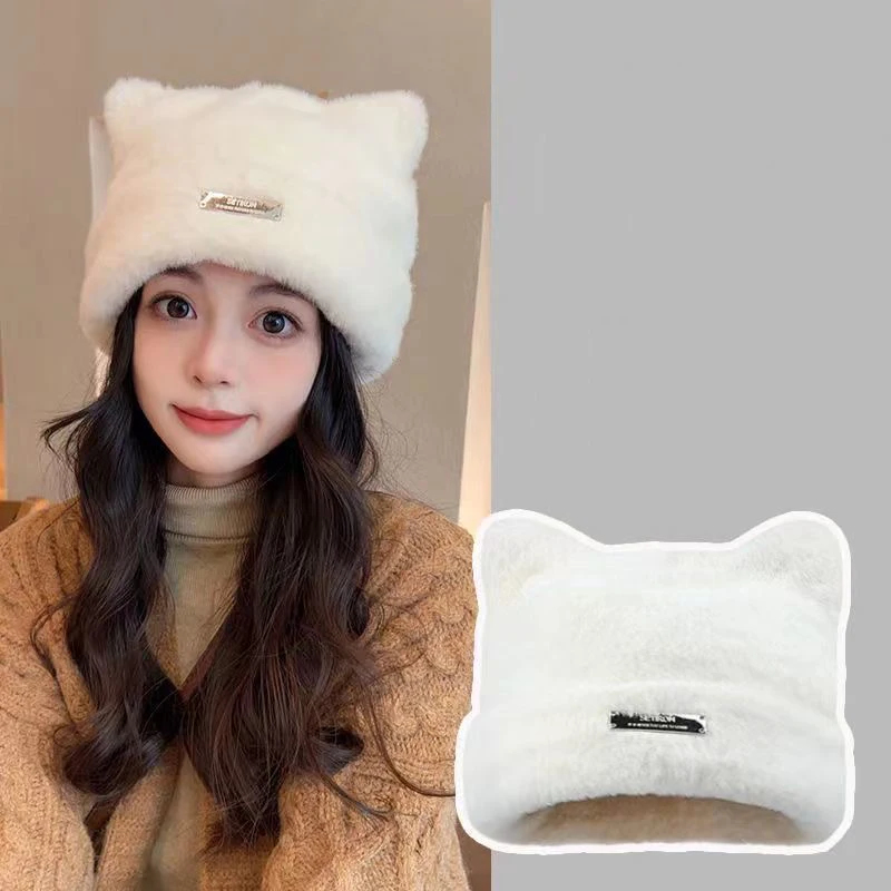 New Autumn And Winter Cute Cat Ears Imitation Mink Knitted Hat Cold Hat Woolen Hat Women's Fashion Versatile Toe Cap