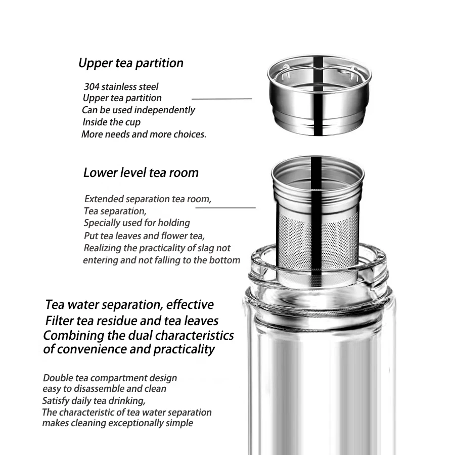 High Grade Double-Layer Insulated Glass Cup, Transparent Office Household Tea Separation, Tea Making Cup, Water Cup