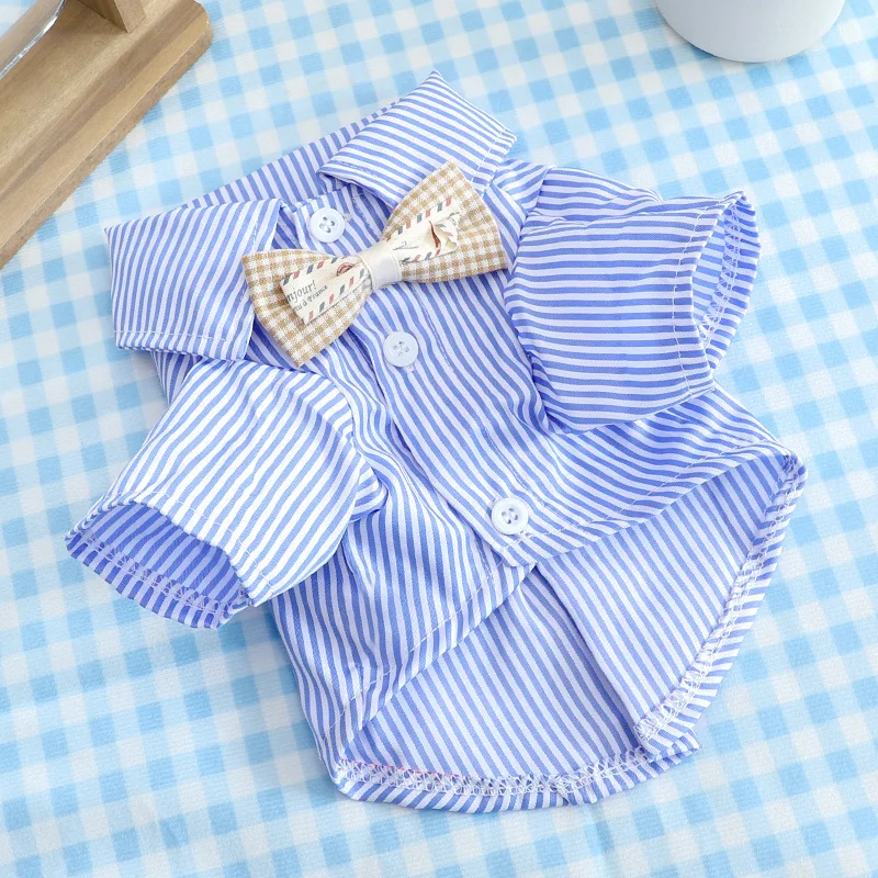 

Fashion Pet Dog Clothes Bowknot Striped Shirts for Cat Dogs Cosplay Clothing Thin Summer Pet Costume Chihuahua Pet Supplies