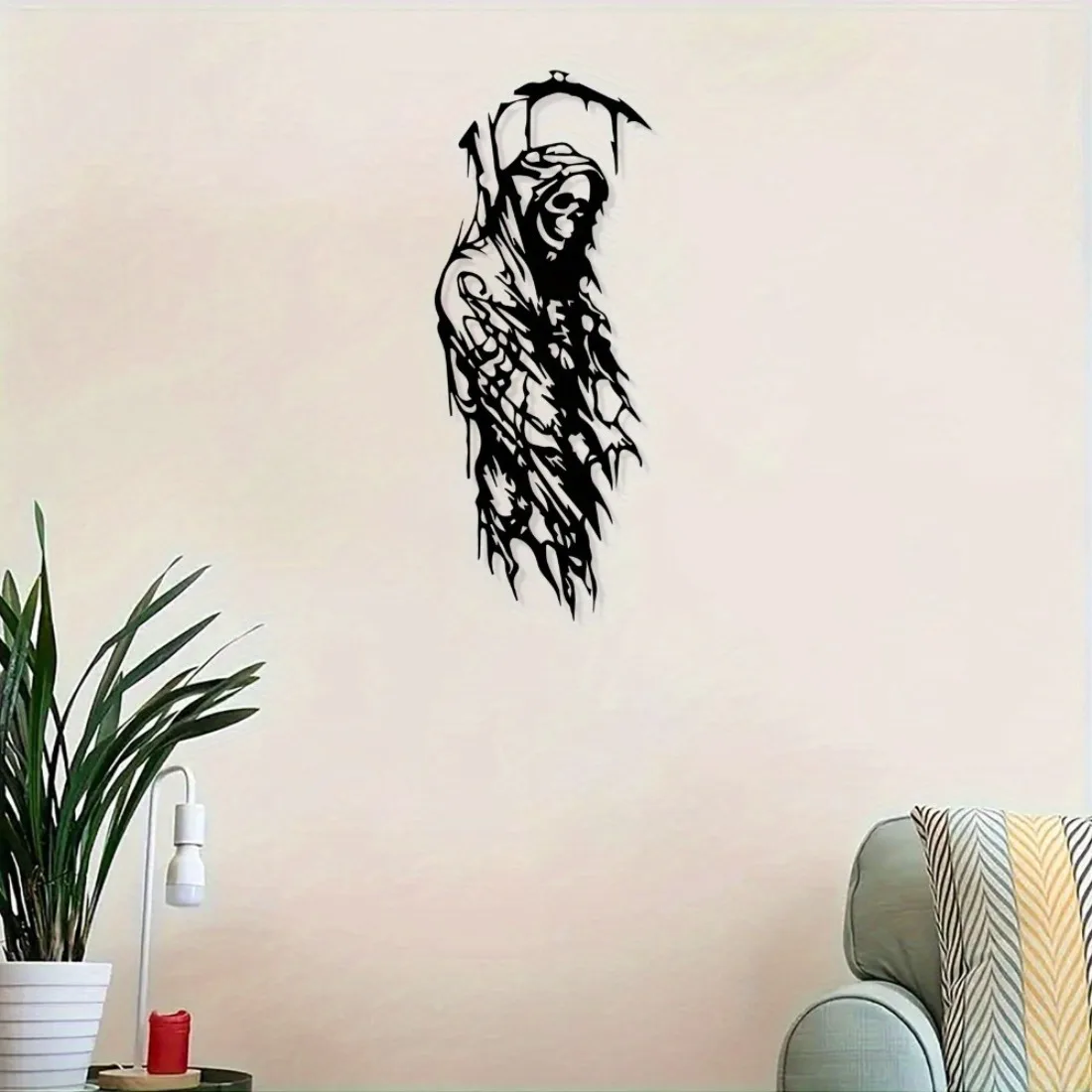 Metal Victorian Grim Reaper Wall Sculpture Gothic Style Indoor Decor Ideal Halloween & Christmas Gift