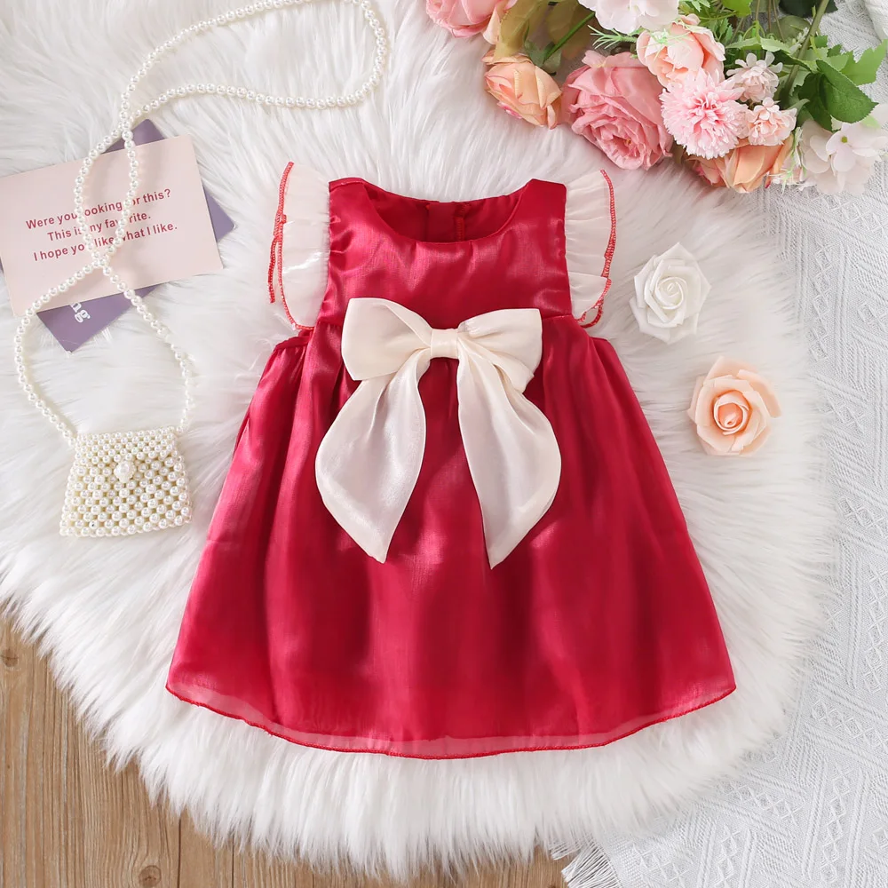 Summer Girls Dress Sweet Mesh Bow Girls Dress Stylish Girls Baby Dress (0-3 Years Old)