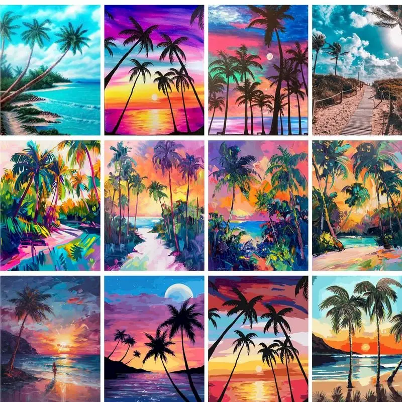 

GATYZTORY Acrylic Painting By Numbers Coconut Tree Beach Landscape Adults Crafts Wall Decors On Canvas Bikes Handmade Gift