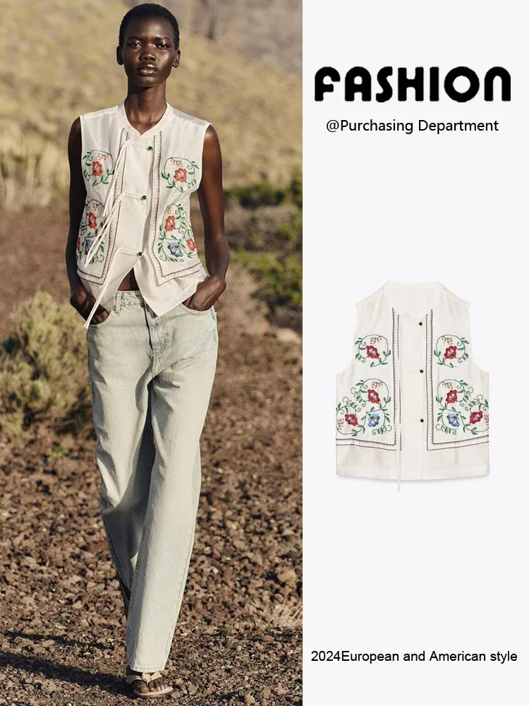 

New Summer 2025 Women's Faion Versatile Svel Vest Sle Embroidered Floral Top Commute Sle Regular Length Other 00%