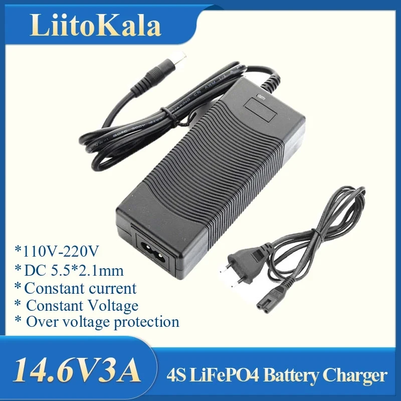 LiitoKala Output 14.6V 3A 5A For 12V 10A Lifepo4 Battery Charger Clips Charge DC Adapter Input 100-240V 5.5*2.1DC