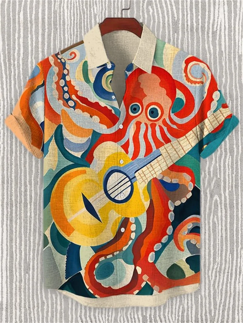 الرجال مريحة للتنفس عادية قصيرة الأكمام قميص مخطط ثلاثية الأبعاد مطبوعة زر موضة قميص رجالي Camisas Hombre مجردة #6