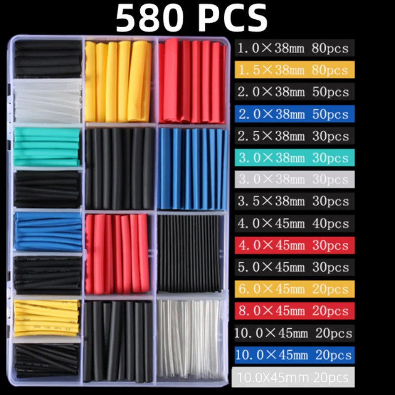 580PCS Boxed Eco-friendly Color Heat Shrink Tubing Color Heat Shrink Tube Combination Wire Protection Tubing Cross-border