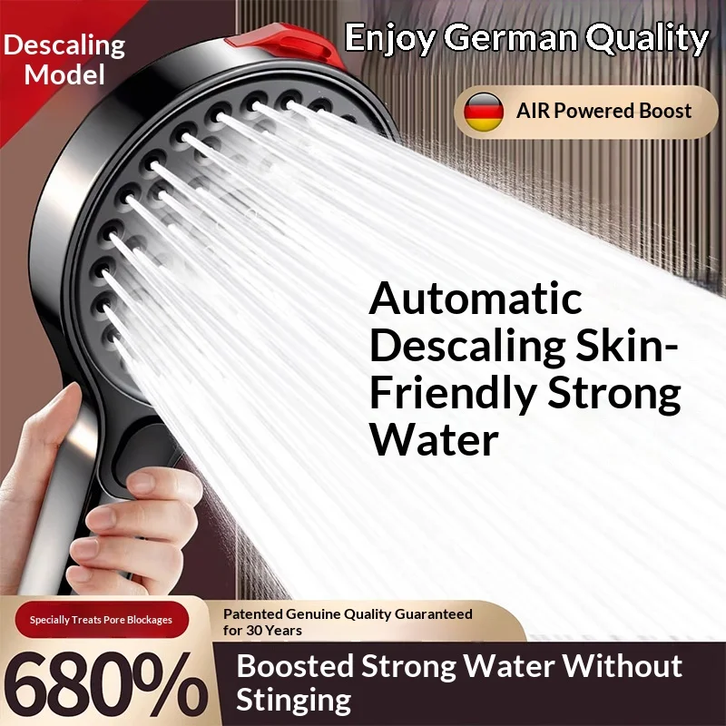 Pressurized shower head, one-click descaling, household bathroom faucet, rain shower anti-clog shower head for bathing