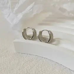 925 Sterling Silver Geometric double ring hoop Earrings Temperament Simple Inlaidfor Women Wedding Jewelry Accessories