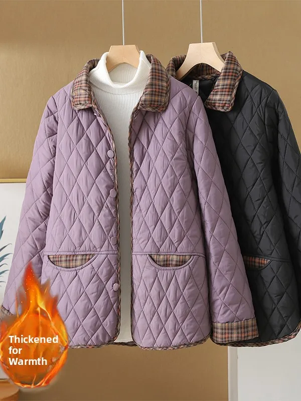 

Women's Loose Fit Quilted Cotton Jaet Thiened Warm Collar Design Autumn Winter New Sle Faionable Retro Sle Long Sve