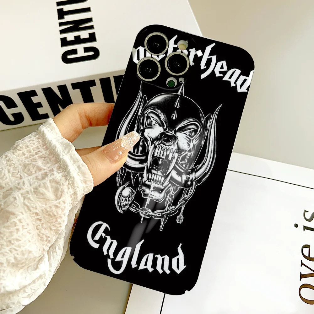 BAND M-Motorhead جراب هاتف FUNDA آيفون 16 15 14 13 12 11 Plus Pro Max ثقب دقيق صغير مطابقة فيلم يغطي