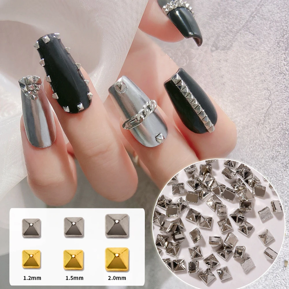 200pcs/pack Punk Rock Metal Rivet Nail Art Charm Gold/Silver Alloy Pointed Rivets Studs Nail Decoration DIY Nail Accessories