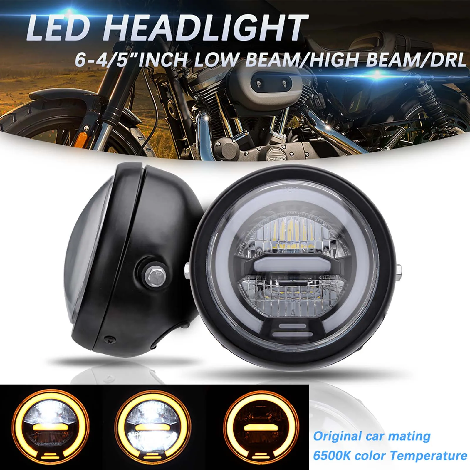 

6.8 inch GN Retro Motorcycle Cafe Racer Modified Front Headlight Head Lamp LED Turn Light Motorbike Accessories