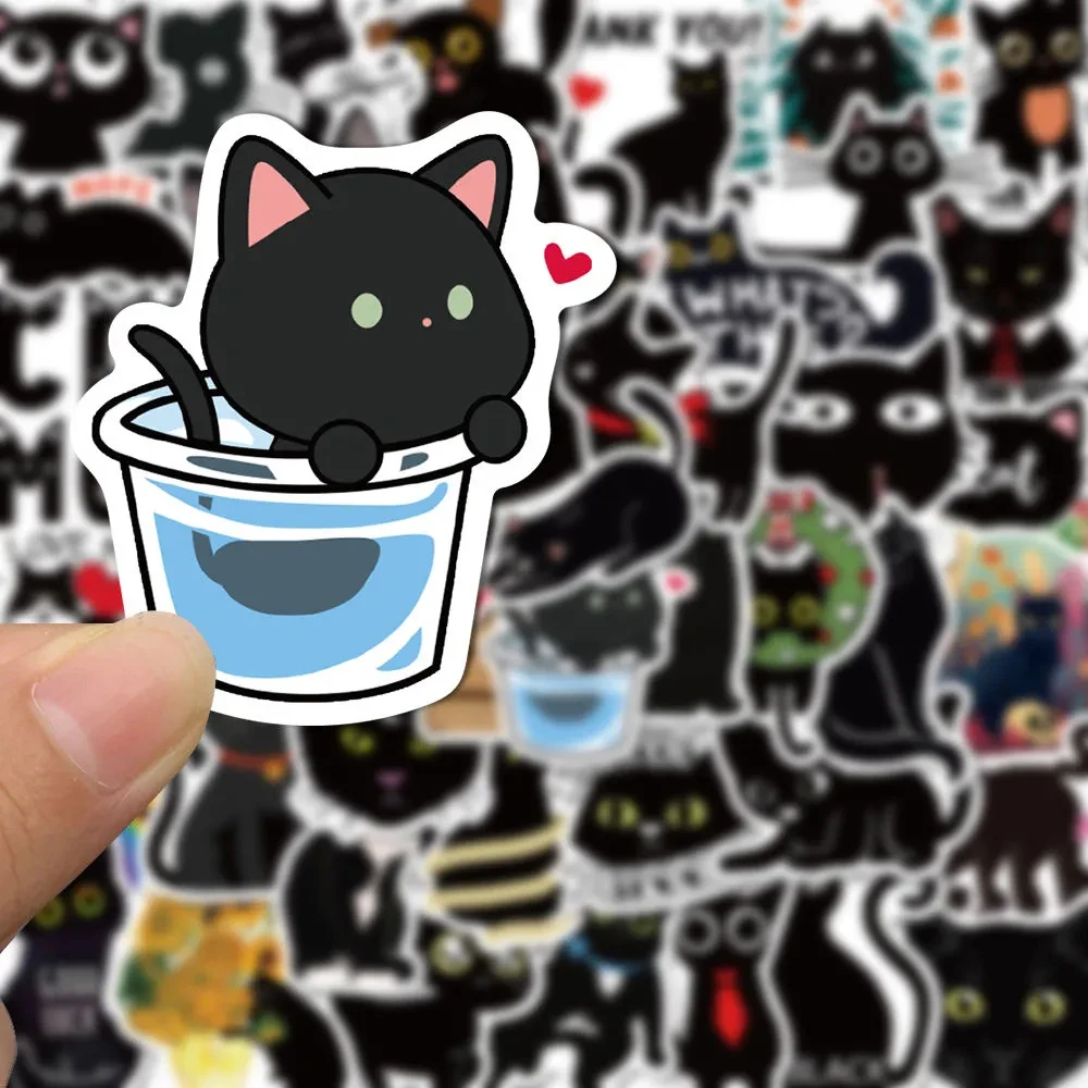 10/50/100pcs Kawaii Anime Black Cat Graffiti Stickers for Kids DIY Laptop Bicycle Car Skateboard Waterproof Cute Cartoon Decals