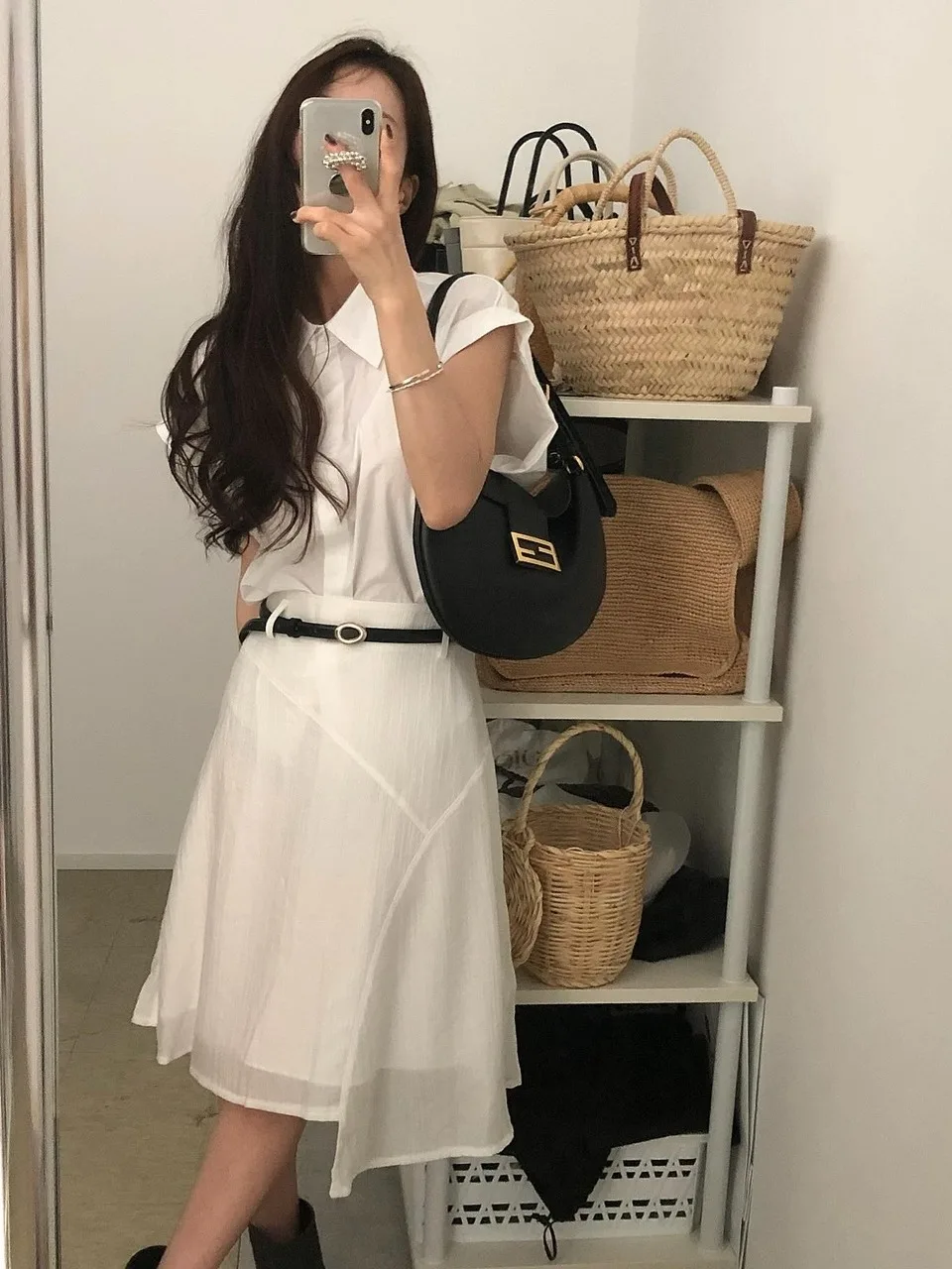 Summer Design Asymmetrical f-length Skirt Women's Chic New A-line High-waist Slimming White Dr Spring Autumn Season