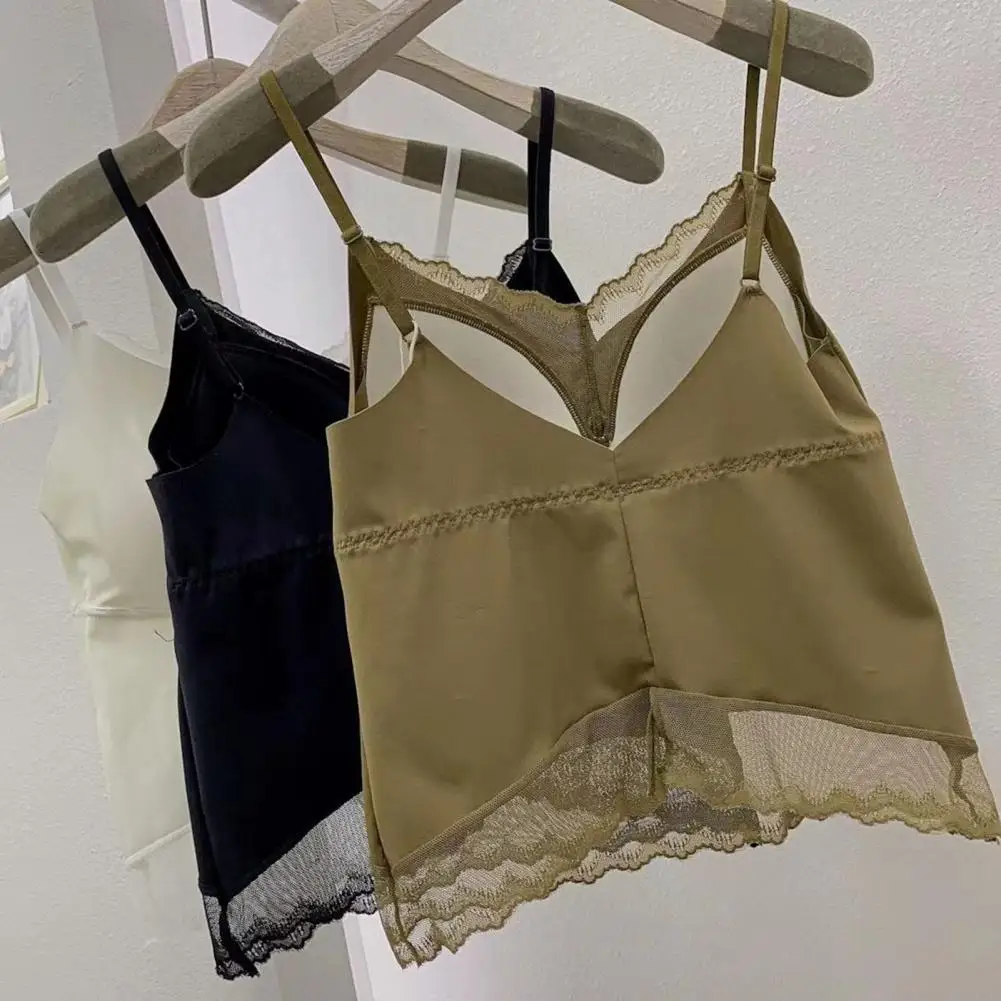 Sexy Camisole  Sleeveless Anti-shrink Summer Camisole  Solid Color Lacy Crop Top