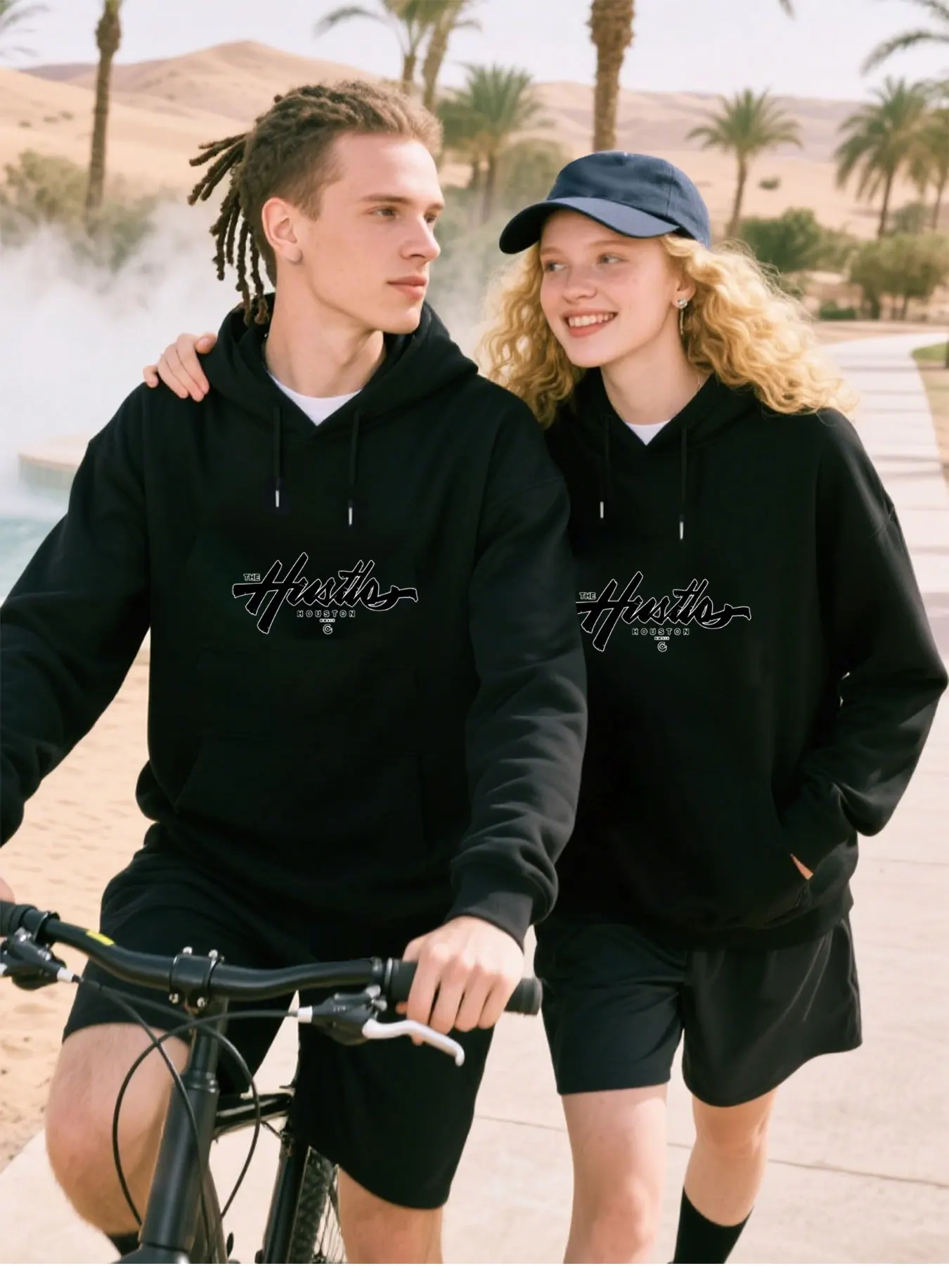 ​Men's Cotton-Blend Hoodie With The Lusiter Hustle Houston Print, Comfort Wear For Daily Activities, Fathers Day Gift​