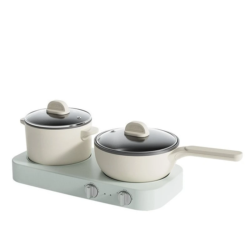 Dual-burner electric cooking pot, multi-functional electric hot pot and frying pan, split-type, suitable for frying, stir-frying