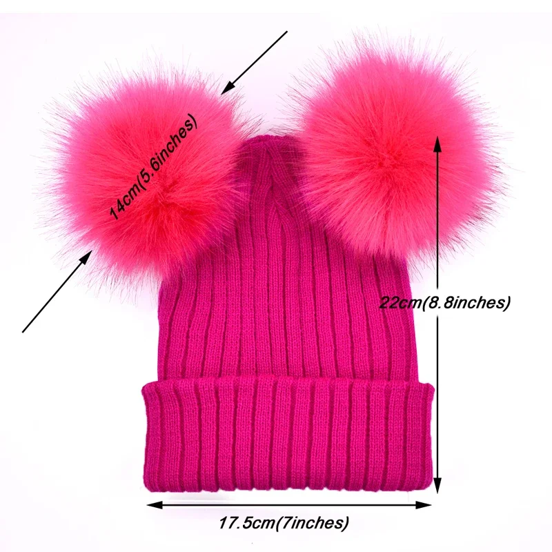 2024 New Fur Ball Cap 2 Pom Poms Winter Hat for Women Girl \'s Wool Hat Knitted Cotton Beanies Cap Brand New Thick Female Cap