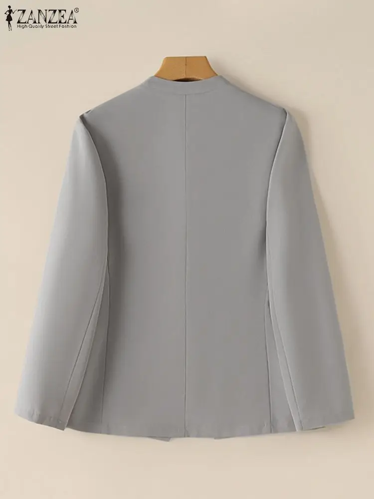 ZANZEA Spring Long Sleeve Solid Stain Tops Fashion V Neck Cardigan Women Elegant Office Work Blazer Casual OL Work Shirt Blusas