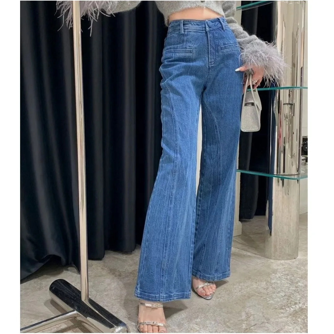 

Spring 2025 Women's Loose Wide Leg Jeans Denim High Waist Waed Color Knot Faionable Comfortable Cotton Trousers