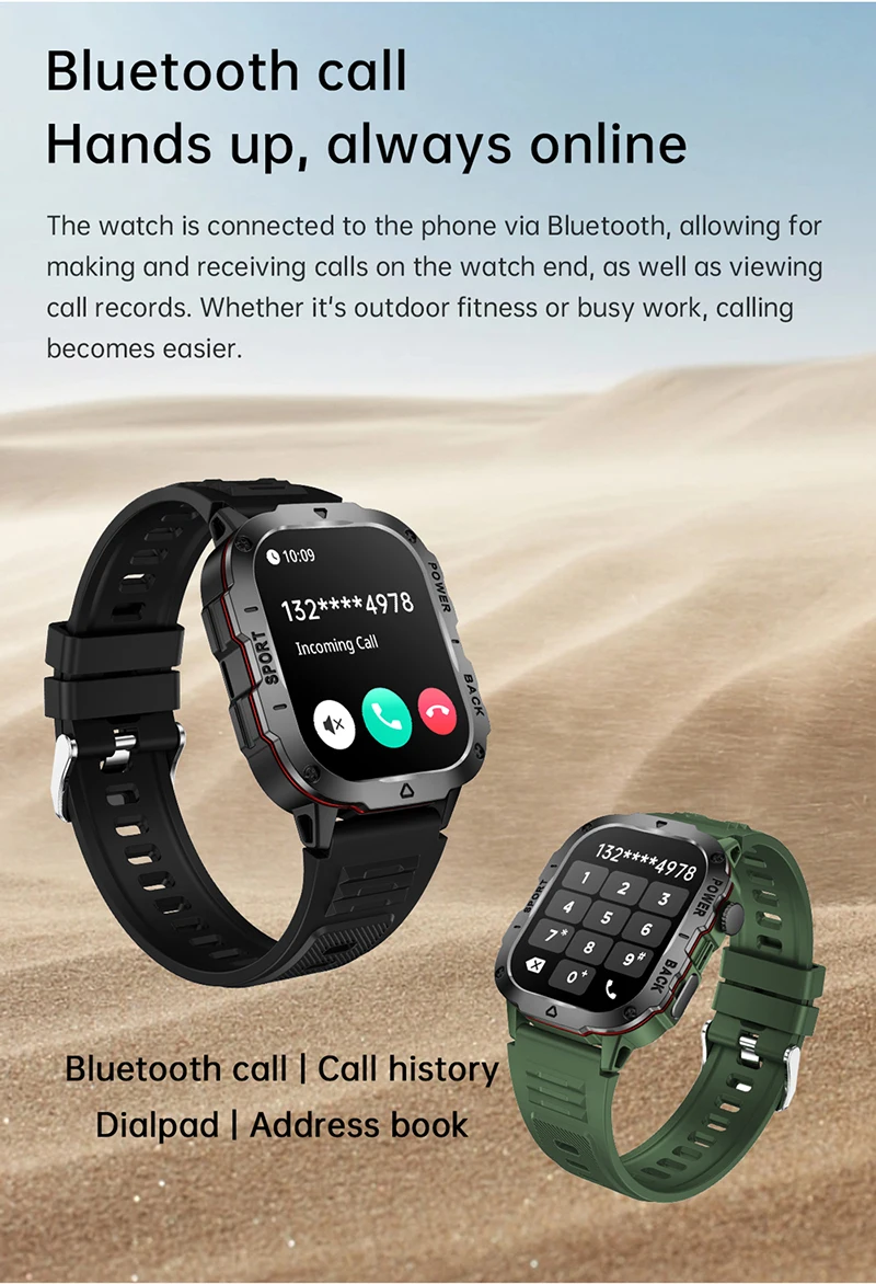 New Bluetooth Call Smartwatch 2.01 inch Screen Large Battery Compass Military Outdoor Waterproof Smartwatch For Huawei Xiaomi