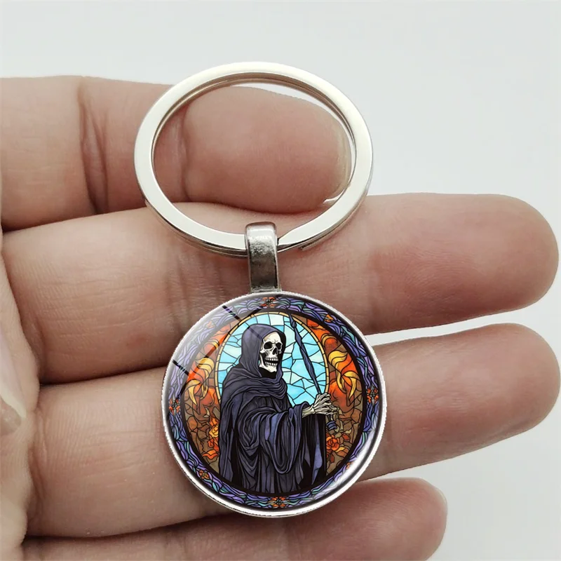 Skeleton Wizard Keyring Metal Pendant Art Photo Glass Crystal Men's and Women's Bag Pendant Fashion Gift Jewelry