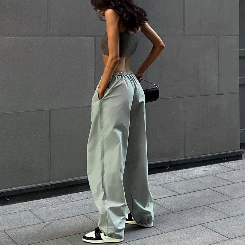 Y2k Cargo Women Drawstring Pants Low Waist Sweatpant Streetwear Vintage Baggy Wide Leg Trousers Oversized Parachute Jogger Pants