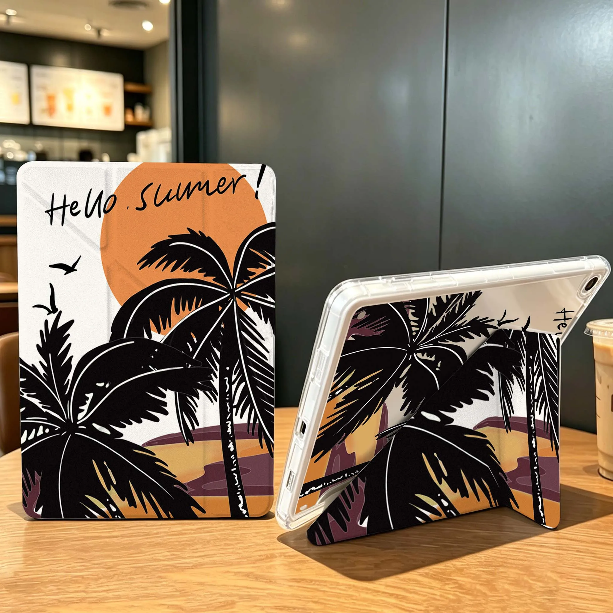 Summer Coconut Tree Case For Samsung Galaxy Tab A9 A8 A11 S6 S7 S8 S9 S10 FE Plus Lite Transparent Y-Shaped Folding Tablet