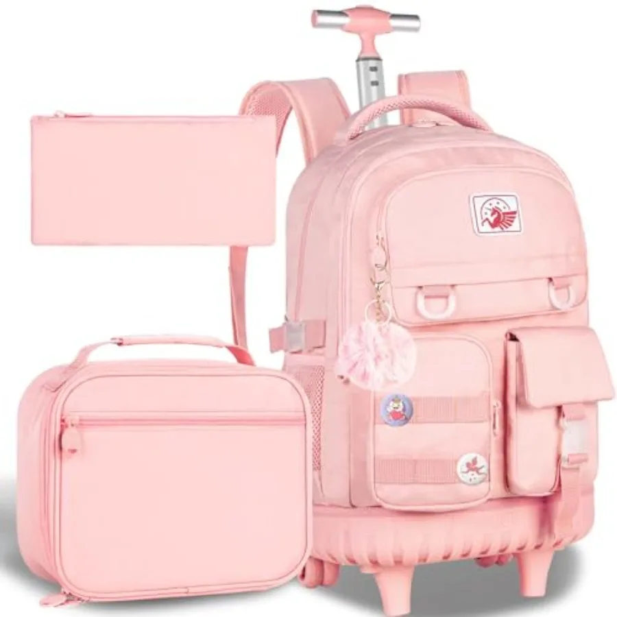 

Rolling Backpack for Girls Women, 21 inch Roller Wheels School Bookbag, Wheeled Suitcase Backpacks with Lunch Bag for Teen