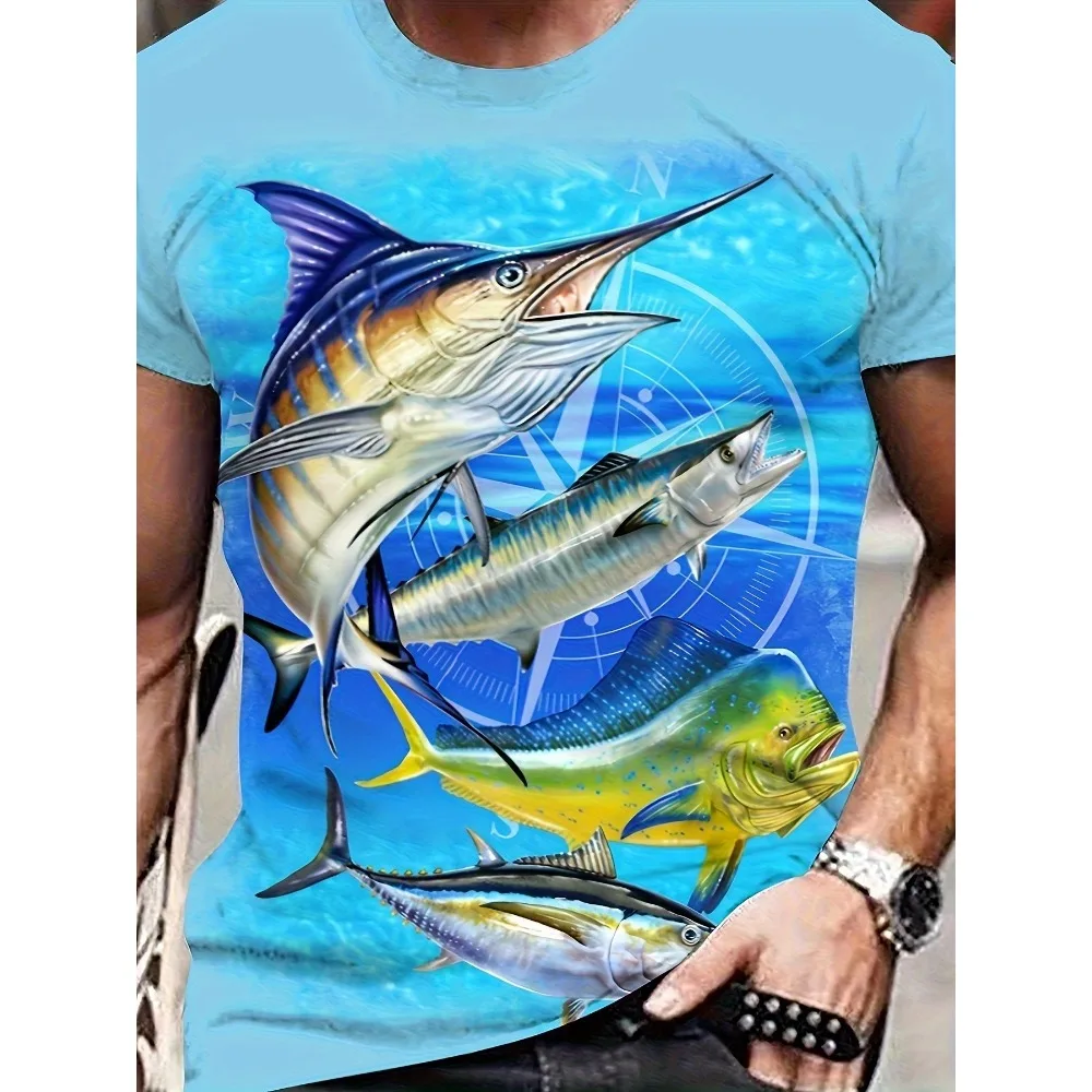 

Summer 3D printed fish for men and women; Coral reef pattern quick drying breathable T-shirt loose oversized top
