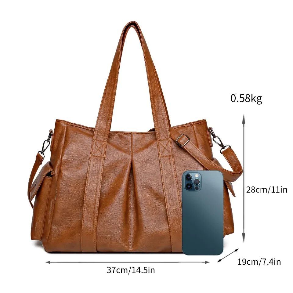 Women's Large Shoulder Bags High Quality Leather Crossbody Bag Ladies Solid Color Handbag Purse Female Messenger Commuter Sac