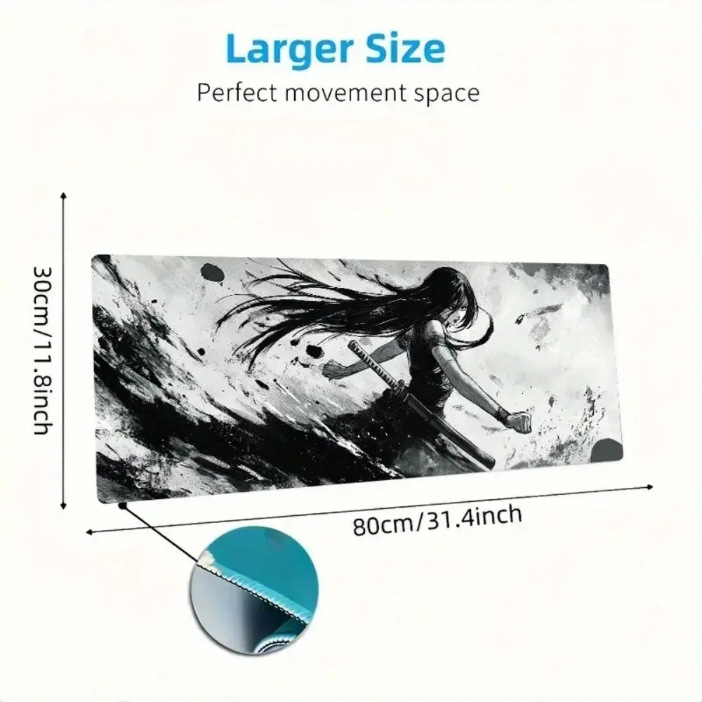 Black and white long-motion animated mouse pad, suitable for gaming and office environments, durable desktop decoration item