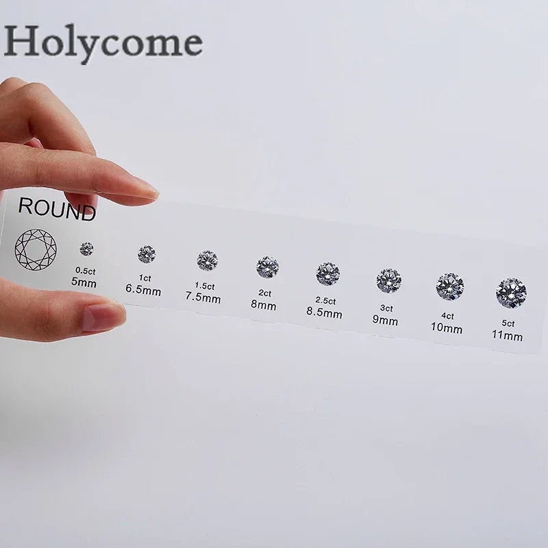 [Holycome Round Shape] Customize Comparison Chart Cubic Zirconia Diamond Carat Set Ring Size Reference for Jewelry Making DIY